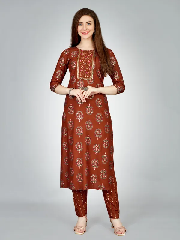 Brown_&_Rust_Kurta_Pant_Set_For_Women