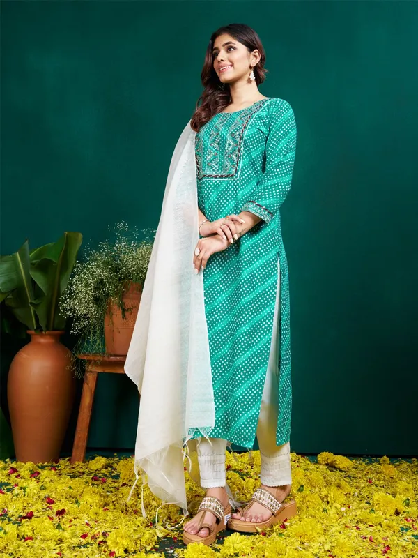 Green_&_Rama_Kurta_Pant_Dupatta_Set_For_Women
