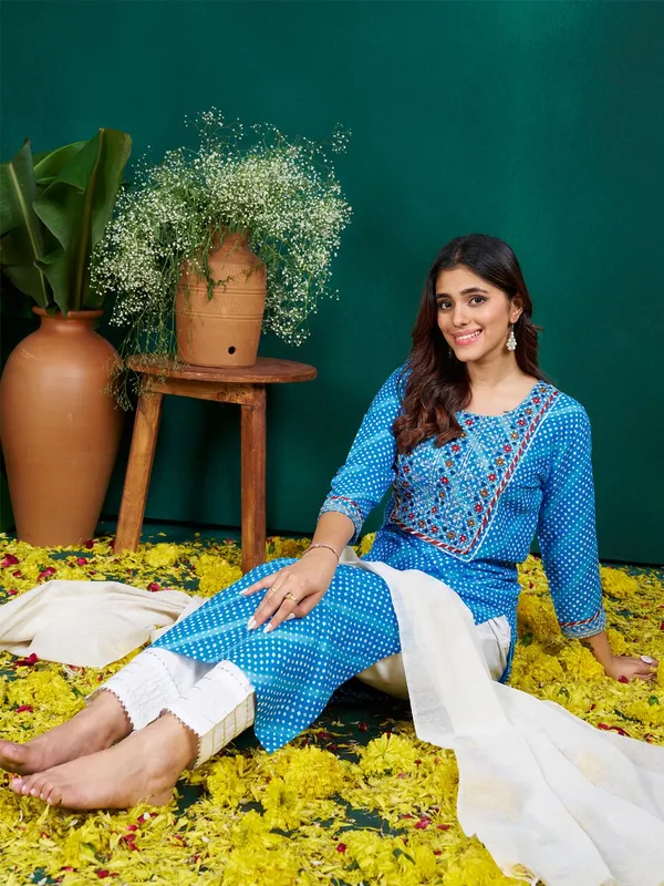 Blue_&_Sky_Blue_Kurta_Pant_Dupatta_Set_For_Women