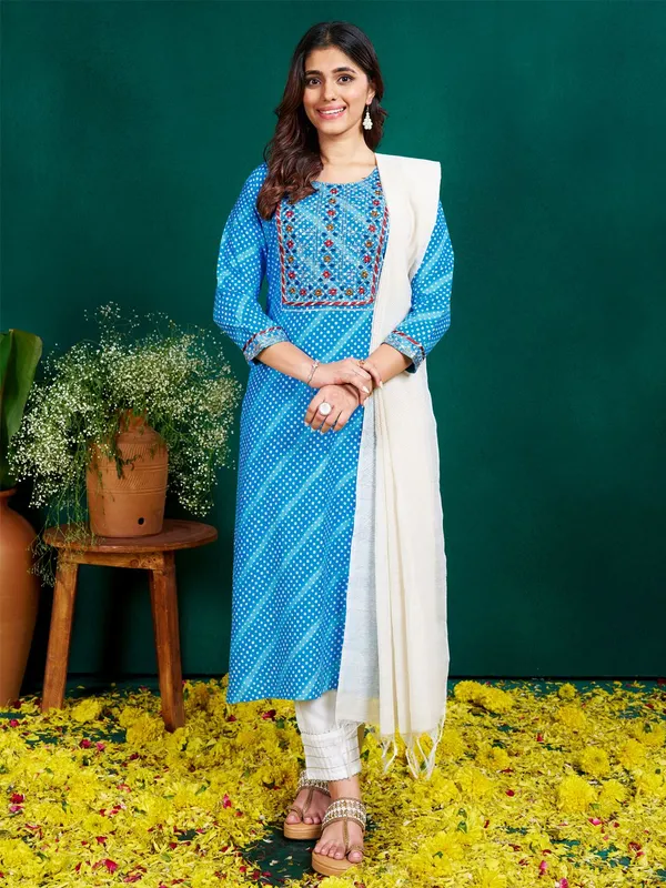 Blue_&_Sky_Blue_Kurta_Pant_Dupatta_Set_For_Women