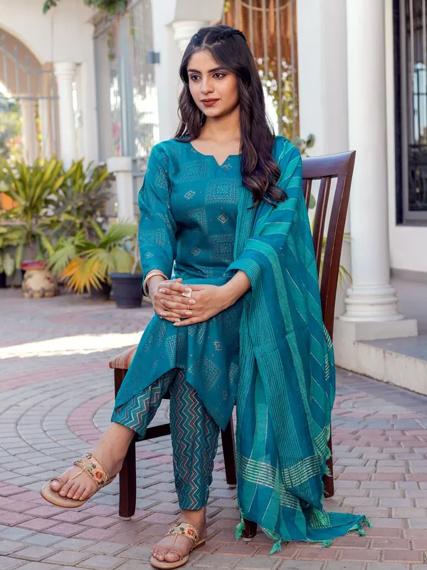 Blue_&_Rama_Kurta_Pant_Dupatta_Set_For_Women