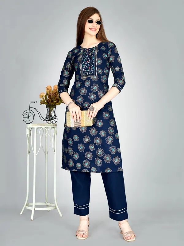Dark_Blue_&_Navy_Blue_Kurta_Pant_Set_For_Women