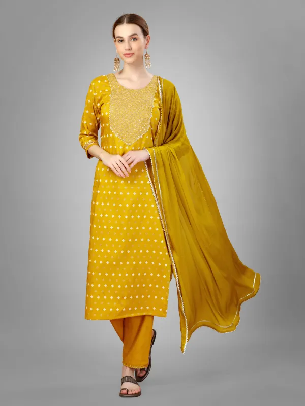 Gold_&_Golden_Kurta_Pant_Dupatta_Set_For_Women