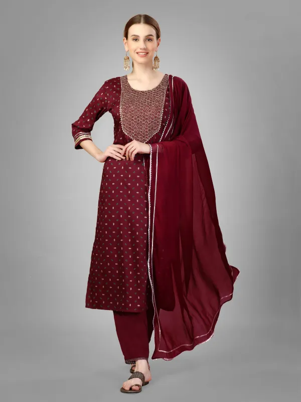 Maroon_Kurta_Pant_Dupatta_Set_For_Women