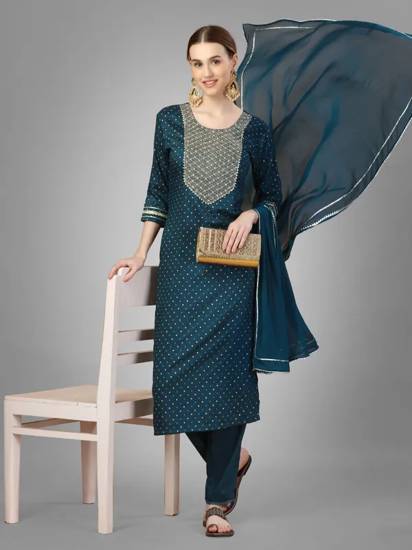 Blue_&_Morpich_Kurta_Pant_Dupatta_Set_For_Women
