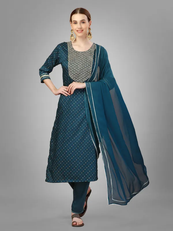 Blue_&_Morpich_Kurta_Pant_Dupatta_Set_For_Women
