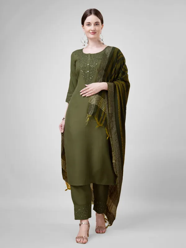 Green_&_Mehendi_Kurta_Pant_Dupatta_Set_For_Women