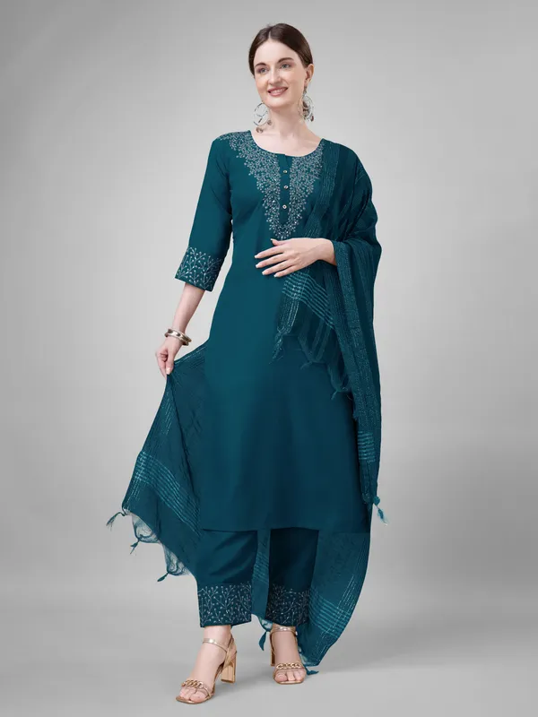 Blue_&_Morpich_Kurta_Pant_Dupatta_Set_For_Women