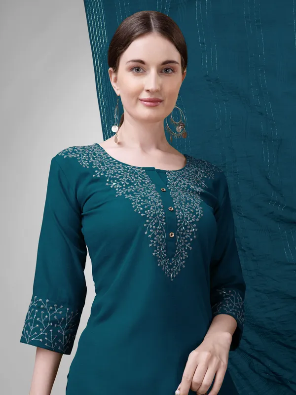 Blue_&_Morpich_Kurta_Pant_Dupatta_Set_For_Women