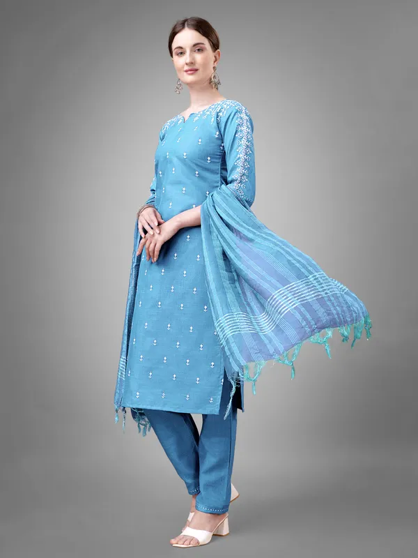 Light_Blue_&_Sky_Blue_Kurta_Pant_Dupatta_Set_For_Women