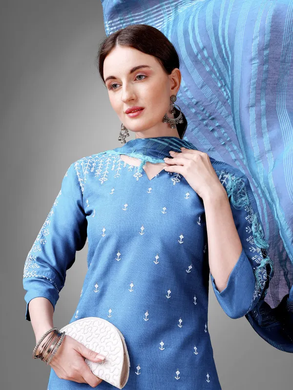 Light_Blue_&_Sky_Blue_Kurta_Pant_Dupatta_Set_For_Women