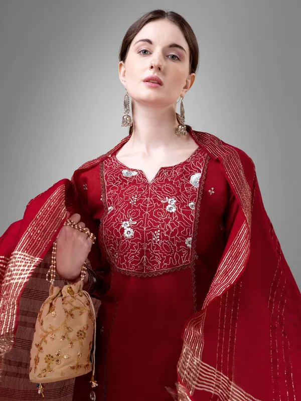 Maroon_Kurta_Pant_Dupatta_Set_For_Women