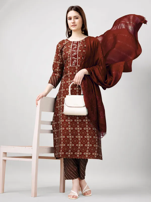 Maroon_Kurta_Pant_Dupatta_Set_For_Women