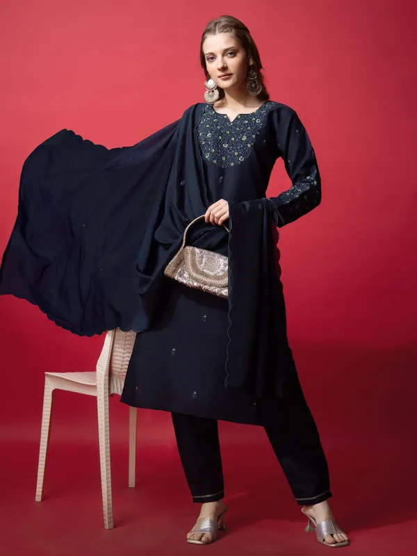 Dark_Blue_&_Navy_Blue_Kurta_Pant_Dupatta_Set_For_Women