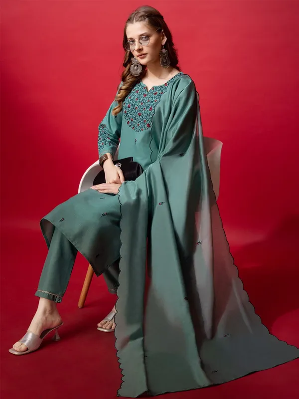 Green_&_Teal_Kurta_Pant_Dupatta_Set_For_Women