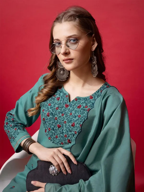 Green_&_Teal_Kurta_Pant_Dupatta_Set_For_Women