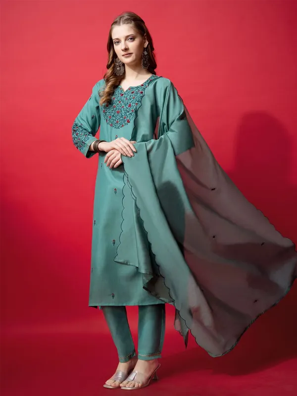 Green_&_Teal_Kurta_Pant_Dupatta_Set_For_Women