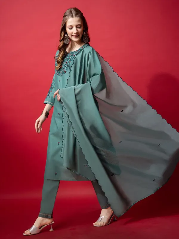 Green_&_Teal_Kurta_Pant_Dupatta_Set_For_Women