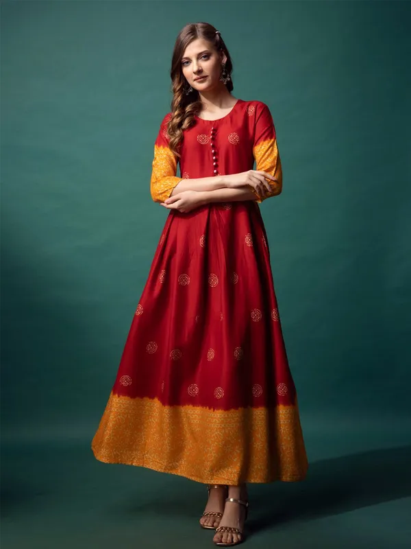 Maroon_Maroon_Printed_Flared_Kurta_For_Women