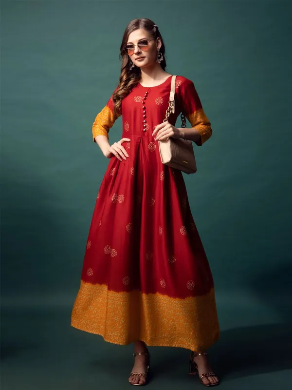 Maroon_Maroon_Printed_Flared_Kurta_For_Women
