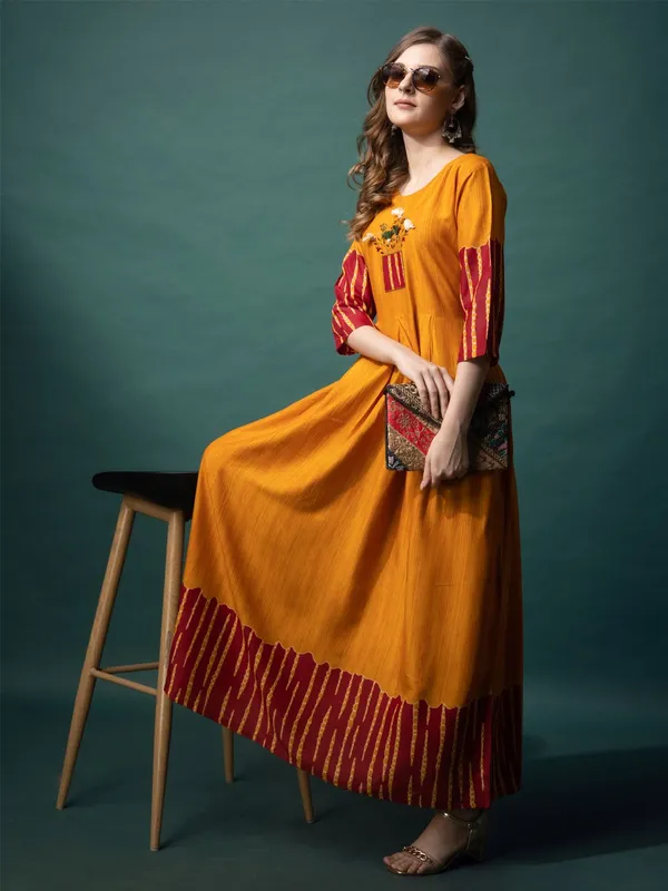 Yellow_&_Mustard_Yellow_Printed_Anarkali_Kurta_For_Women