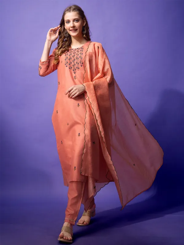 Orange_&_Coral_Kurta_Pant_Dupatta_Set_For_Women