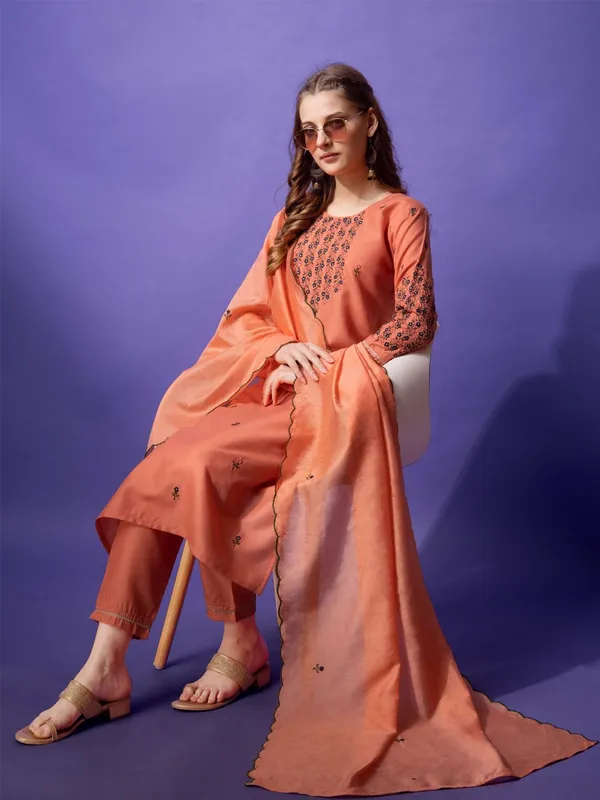 Orange_&_Coral_Kurta_Pant_Dupatta_Set_For_Women