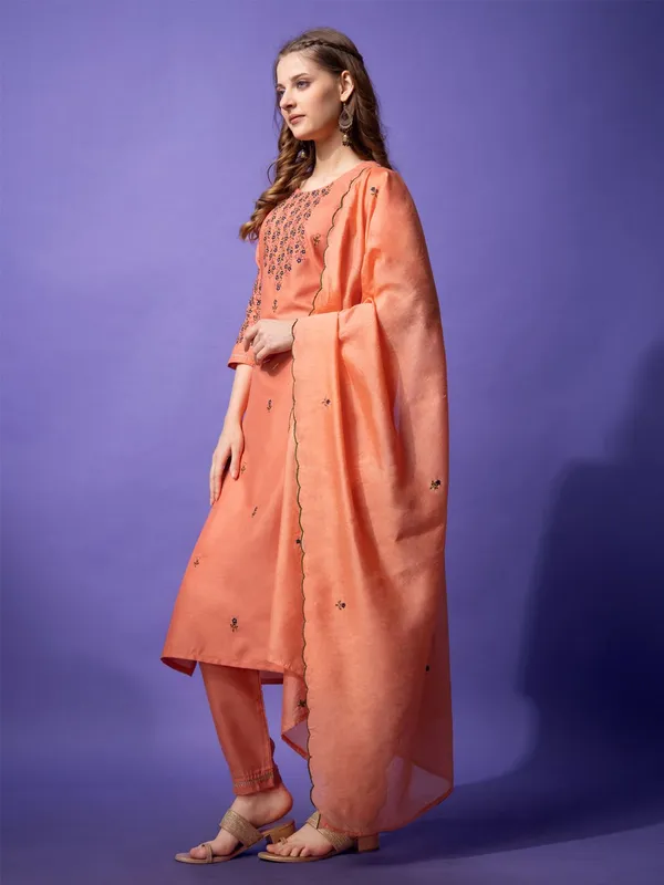 Orange_&_Coral_Kurta_Pant_Dupatta_Set_For_Women