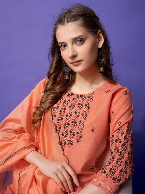 Orange_&_Coral_Kurta_Pant_Dupatta_Set_For_Women