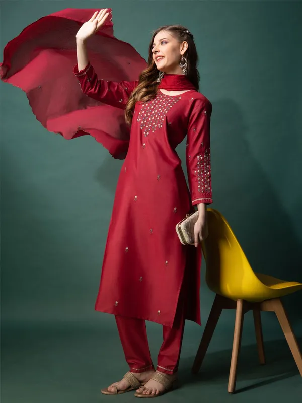 Maroon_Kurta_Pant_Dupatta_Set_For_Women