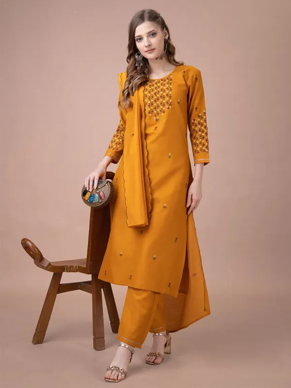 Yellow_&_Mustard_Kurta_Pant_Dupatta_Set_For_Women