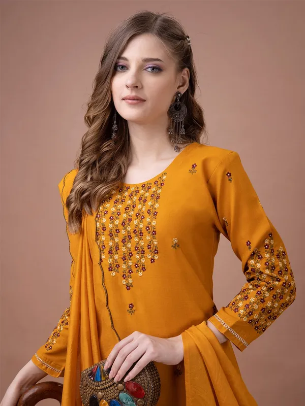 Yellow_&_Mustard_Kurta_Pant_Dupatta_Set_For_Women