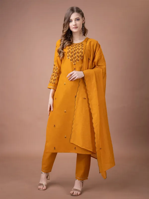 Yellow_&_Mustard_Kurta_Pant_Dupatta_Set_For_Women