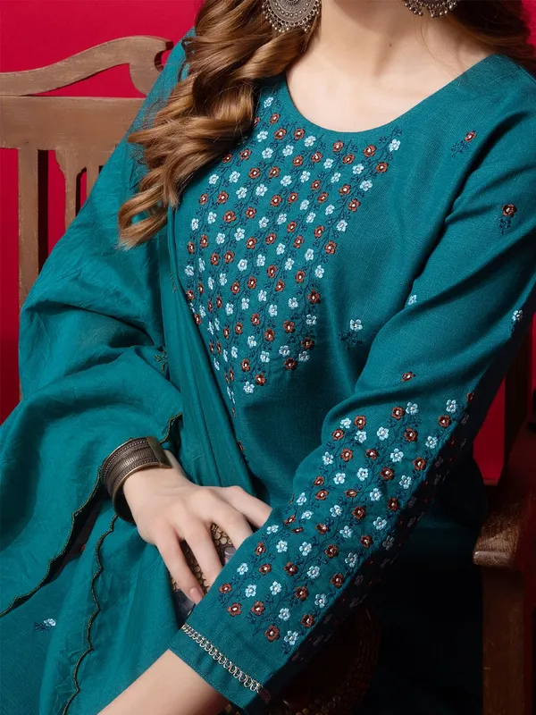 Blue_&_Rama_Kurta_Pant_Dupatta_Set_For_Women