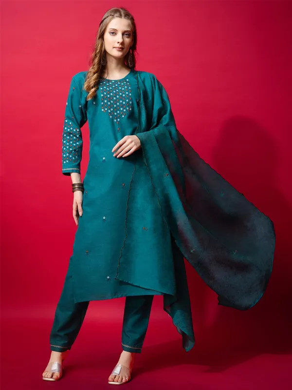 Blue_&_Rama_Kurta_Pant_Dupatta_Set_For_Women