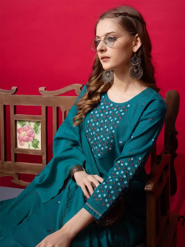 Blue_&_Rama_Kurta_Pant_Dupatta_Set_For_Women