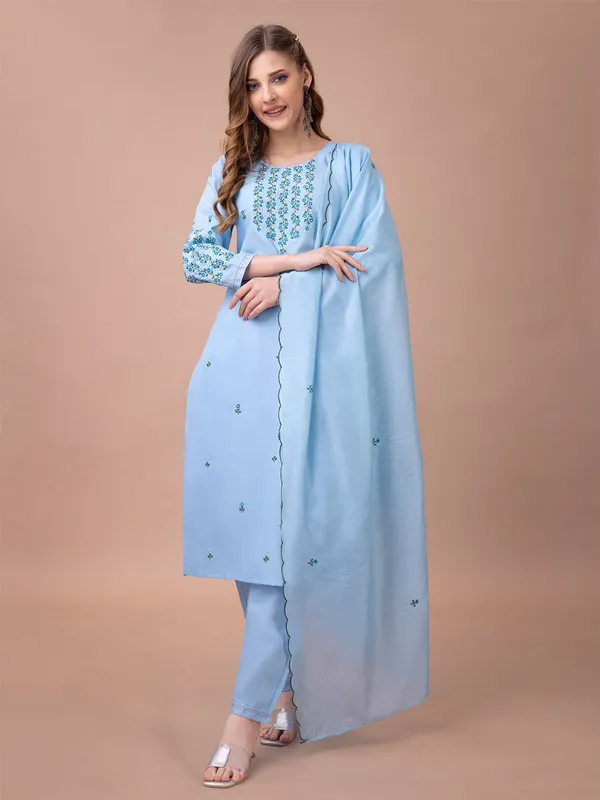 Blue_&_Sky_Blue_Kurta_Pant_Dupatta_Set_For_Women