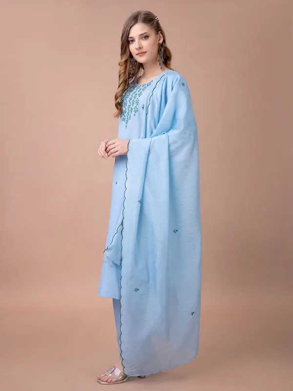 Blue_&_Sky_Blue_Kurta_Pant_Dupatta_Set_For_Women