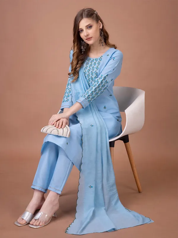 Blue_&_Sky_Blue_Kurta_Pant_Dupatta_Set_For_Women