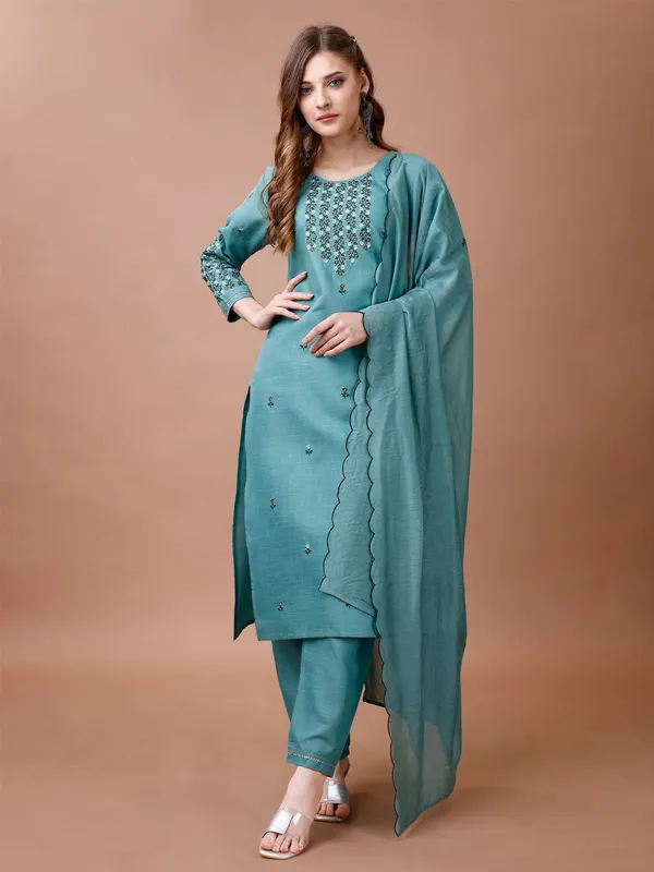 Green_&_Teal_Kurta_Pant_Dupatta_Set_For_Women