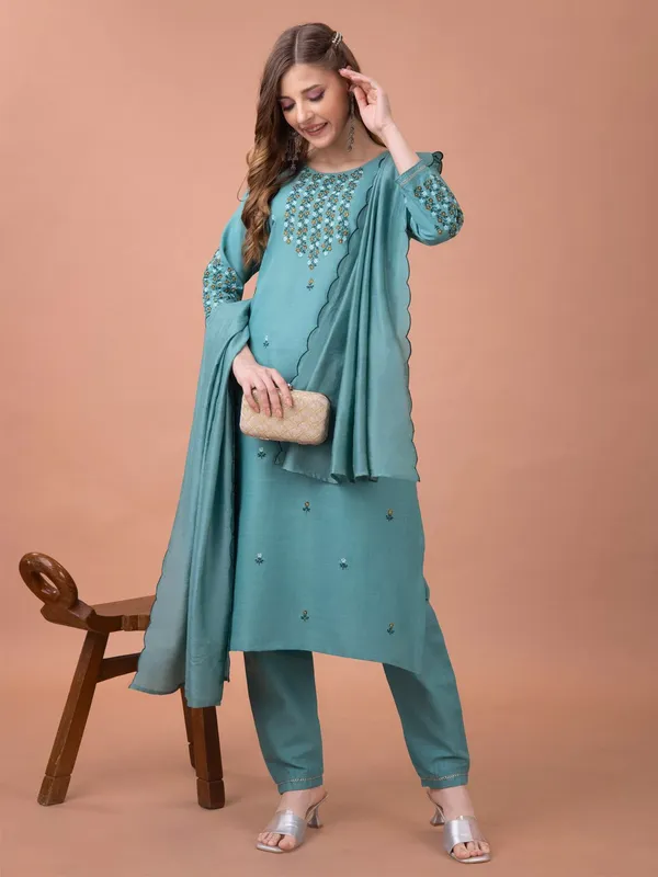 Green_&_Teal_Kurta_Pant_Dupatta_Set_For_Women
