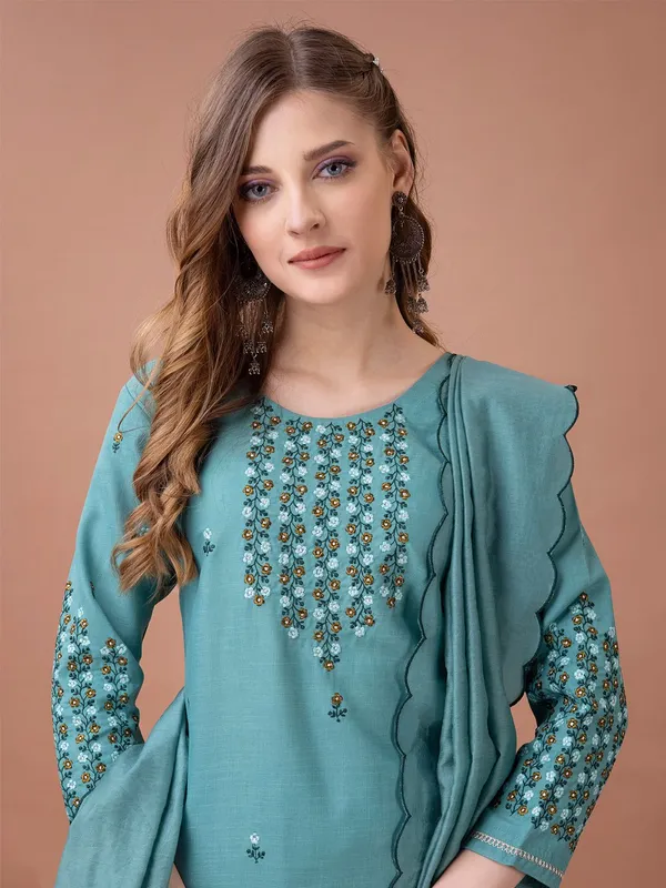 Green_&_Teal_Kurta_Pant_Dupatta_Set_For_Women