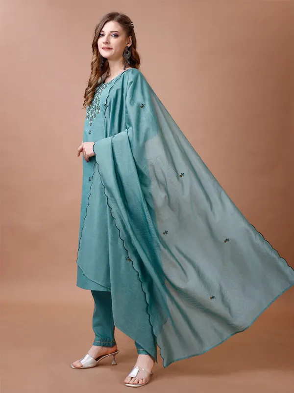 Green_&_Teal_Kurta_Pant_Dupatta_Set_For_Women