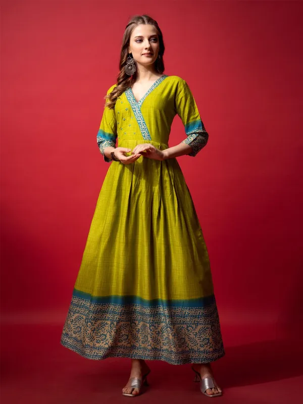 Green_&_Parrot_Green_Printed_Anarkali_Kurta_For_Women