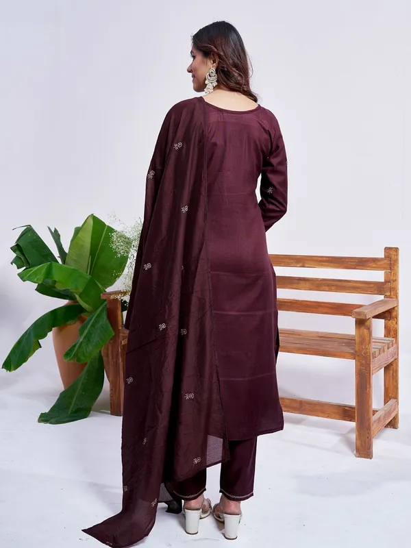 Brown_&_Coffee_Kurti_Pant_Dupatta_Set_For_Women