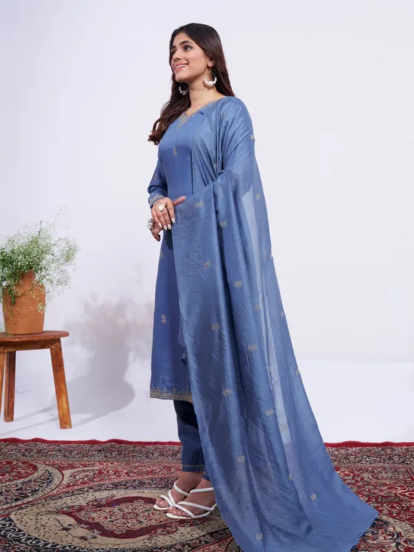 Light_Blue_&_Denim_Blue_Kurti_Pant_Dupatta_Set_For_Women