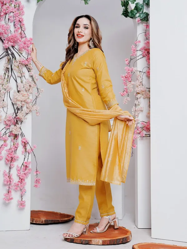 Yellow_&_Golden_Kurti_Pant_Dupatta_Set_For_Women