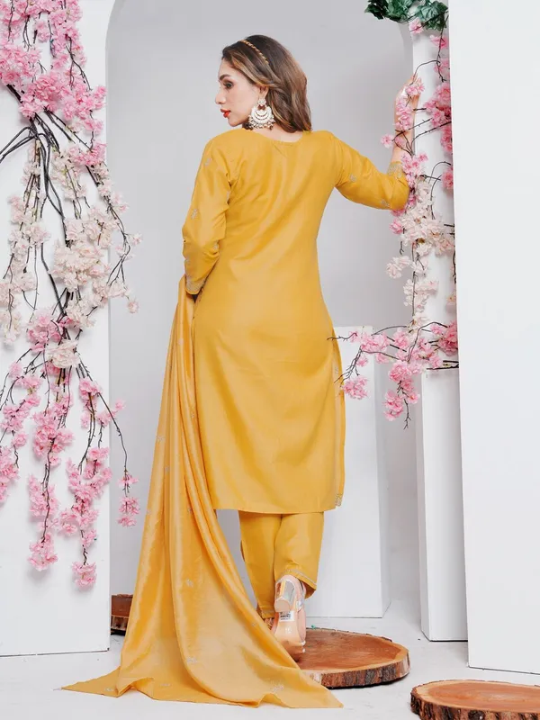 Yellow_&_Golden_Kurti_Pant_Dupatta_Set_For_Women