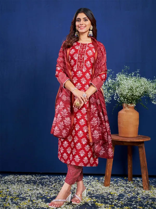 Maroon_Kurta_Pant_Dupatta_Set_For_Women