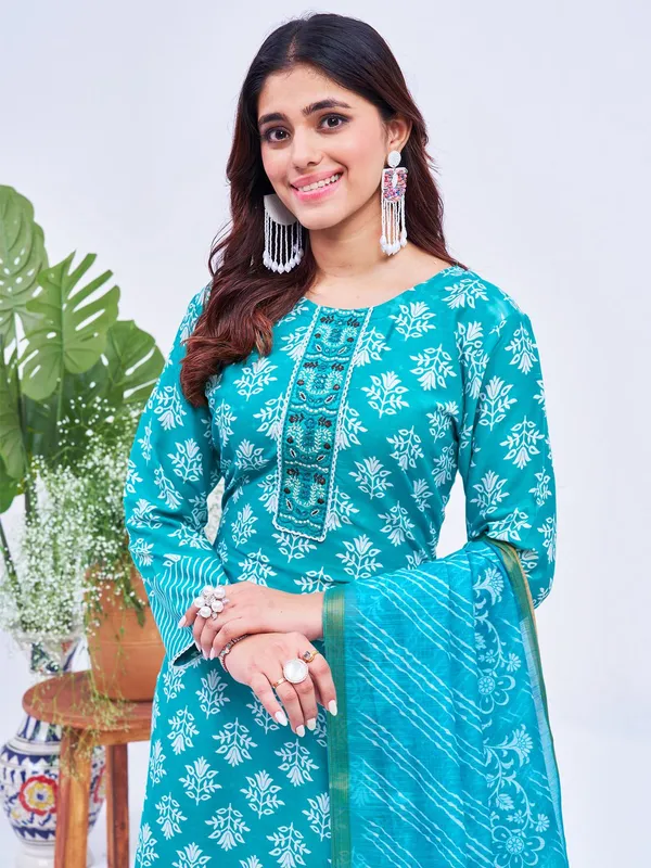 Blue_&_Rama_Kurta_Pant_Dupatta_Set_For_Women